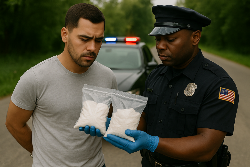 A man getting pulled over for intent to deliver a controlled substance
