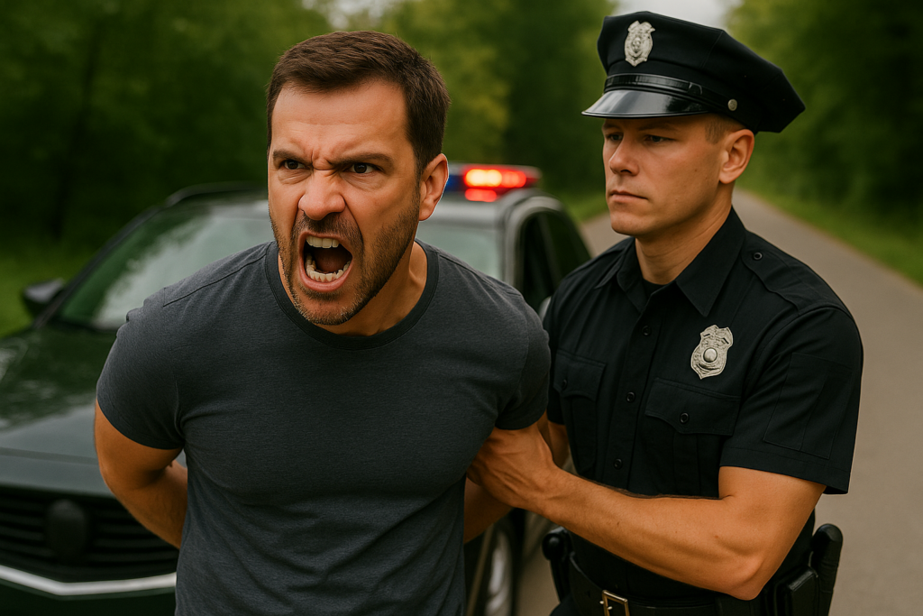Angry man getting escorted by police